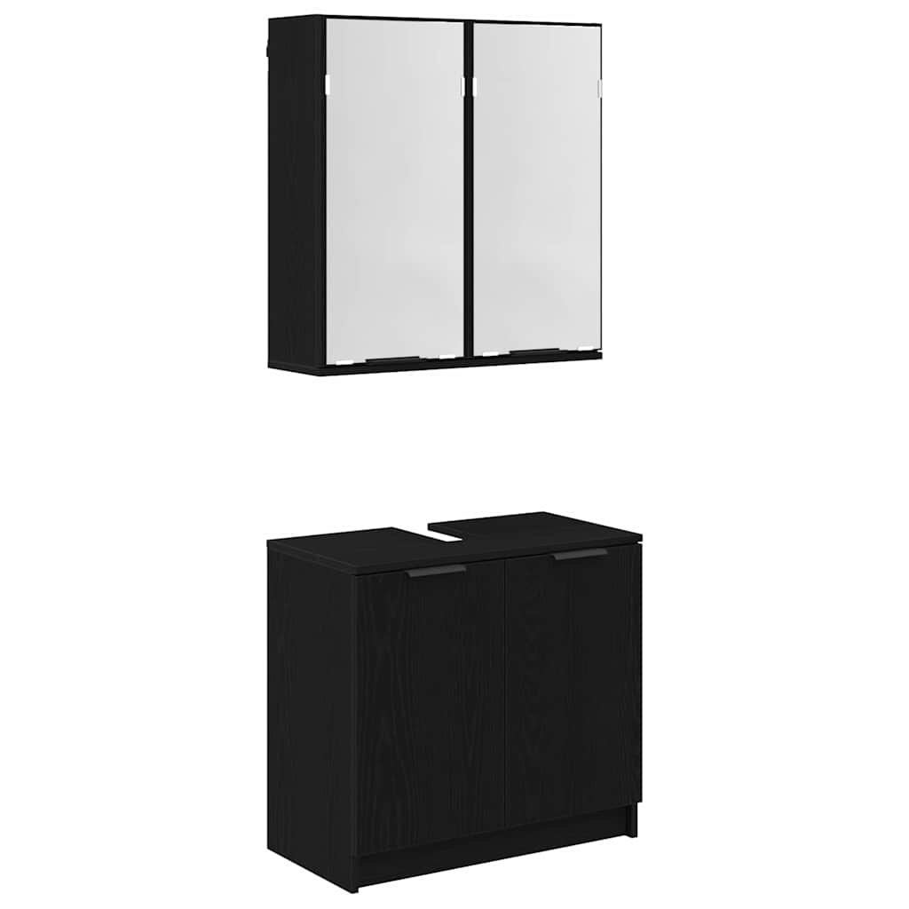 Bathroom Cabinet Set with Shelf 2 pcs Black Oak Engineered Wood
