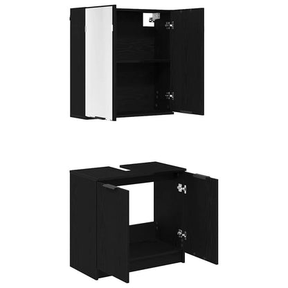 Bathroom Cabinet Set with Shelf 2 pcs Black Oak Engineered Wood