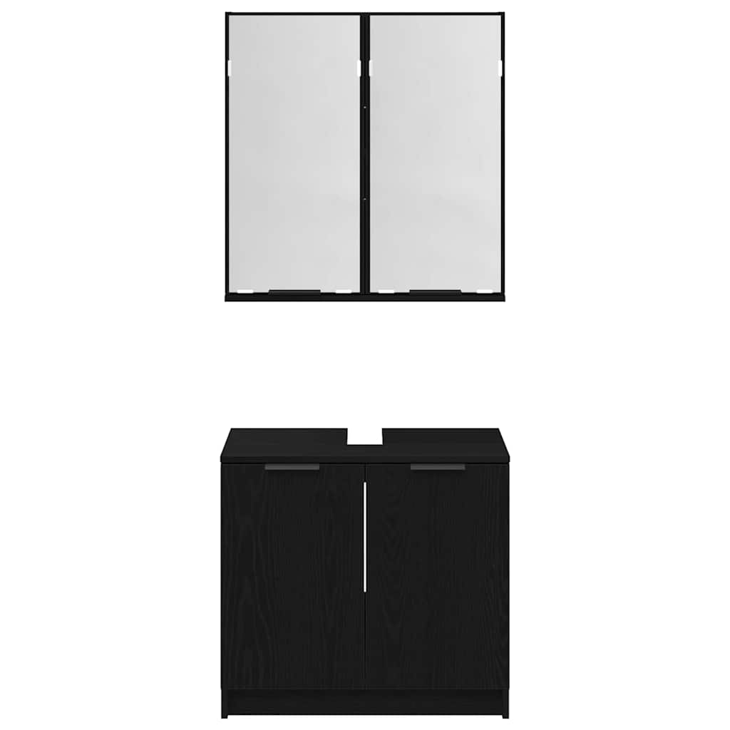 Bathroom Cabinet Set with Shelf 2 pcs Black Oak Engineered Wood