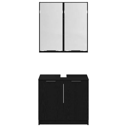 Bathroom Cabinet Set with Shelf 2 pcs Black Oak Engineered Wood
