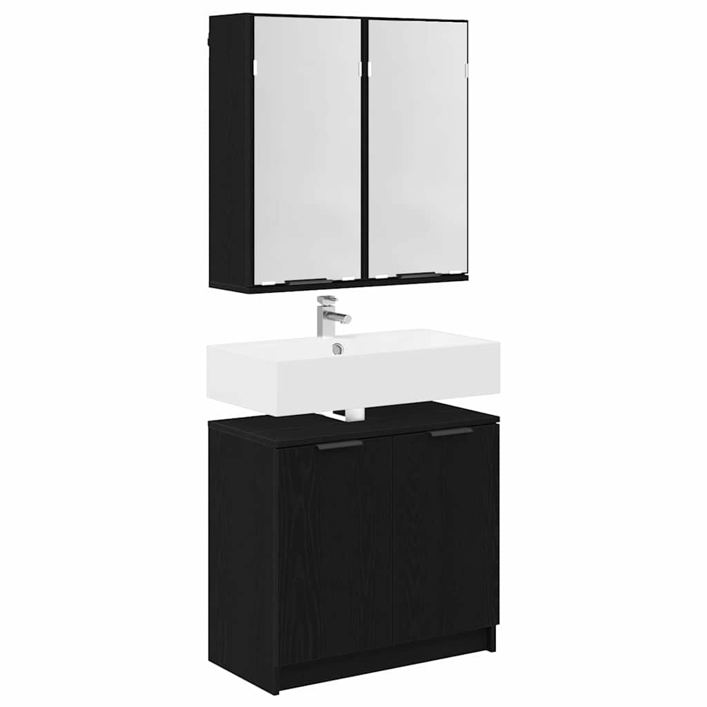Bathroom Cabinet Set with Shelf 2 pcs Black Oak Engineered Wood