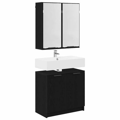 Bathroom Cabinet Set with Shelf 2 pcs Black Oak Engineered Wood