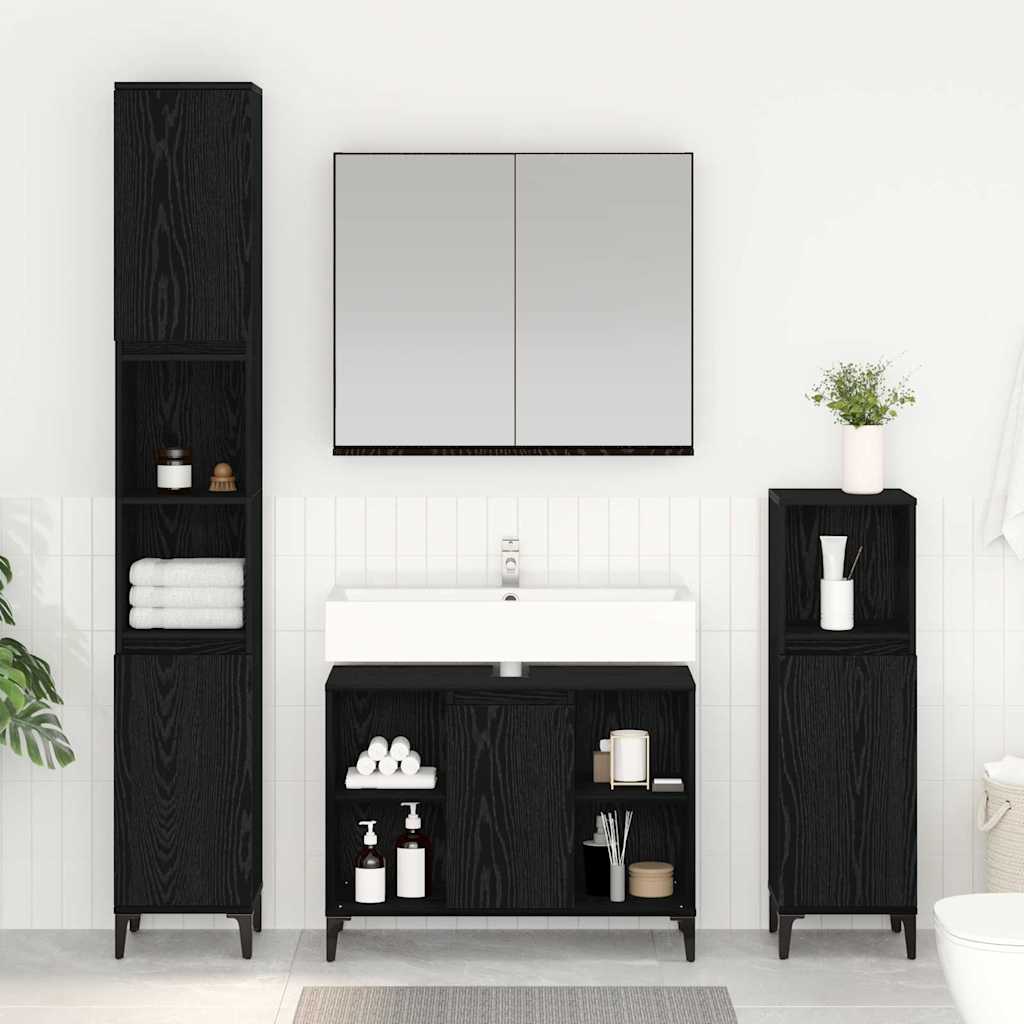 Bathroom Furniture Set 3 pcs Black oak Engineered wood