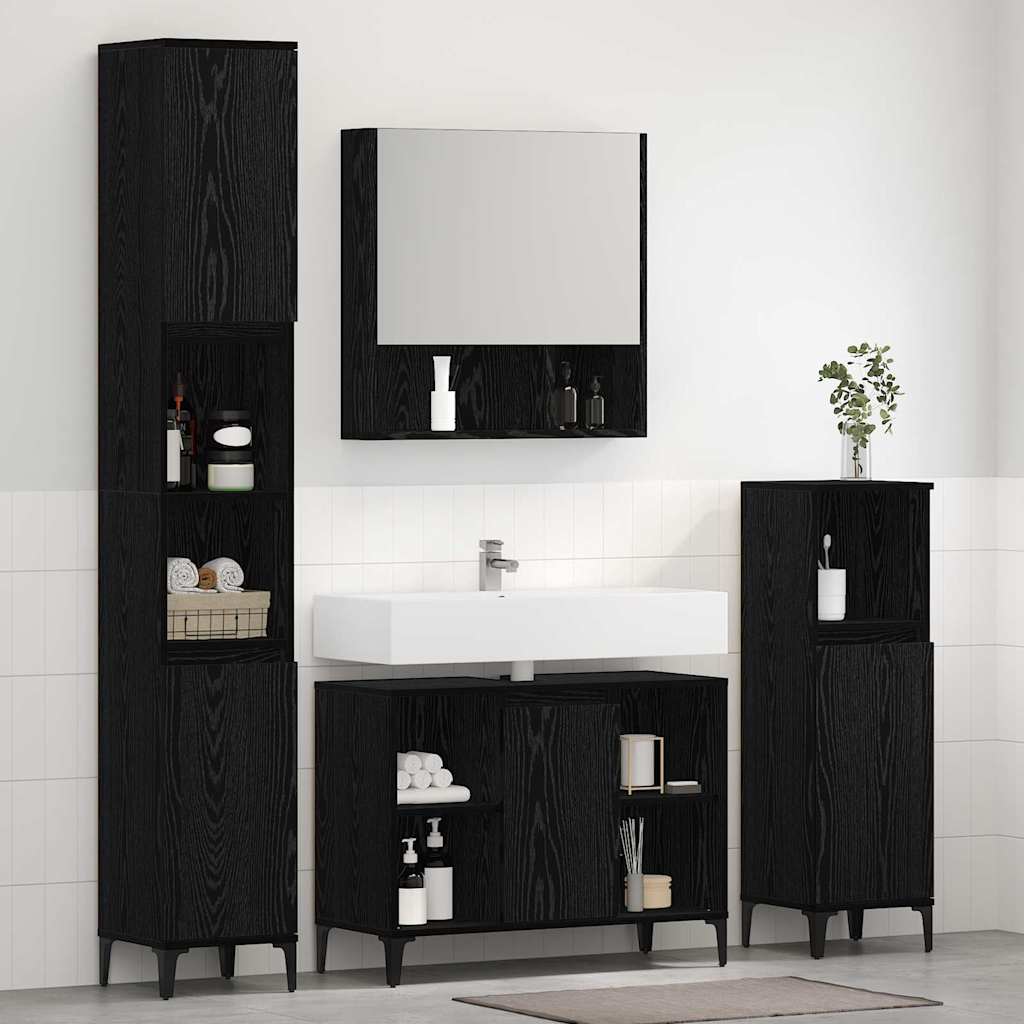 Bathroom Furniture Set 3 pcs Black oak Engineered wood
