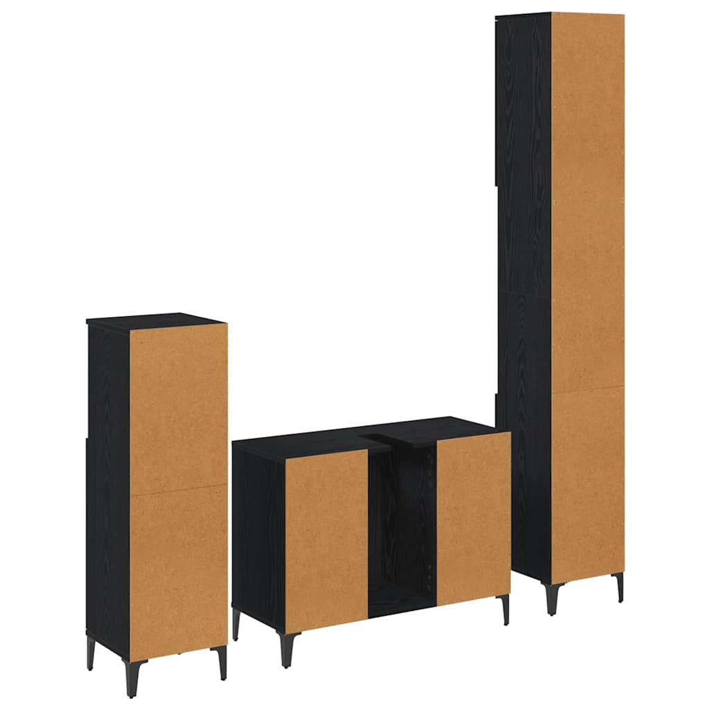 Bathroom Furniture Set 3 pcs Black oak Engineered wood