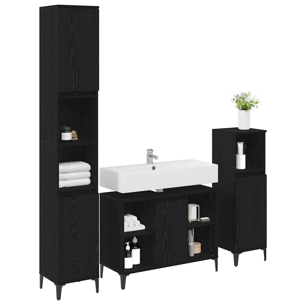 Bathroom Furniture Set 3 pcs Black oak Engineered wood