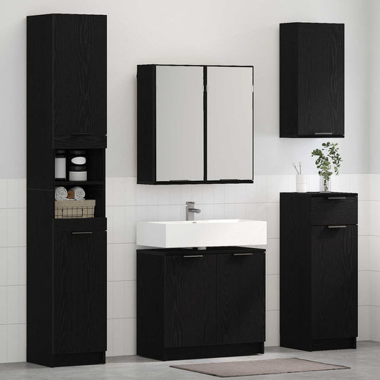 Bathroom Furniture Set 4 pcs Black Oak Engineered Wood