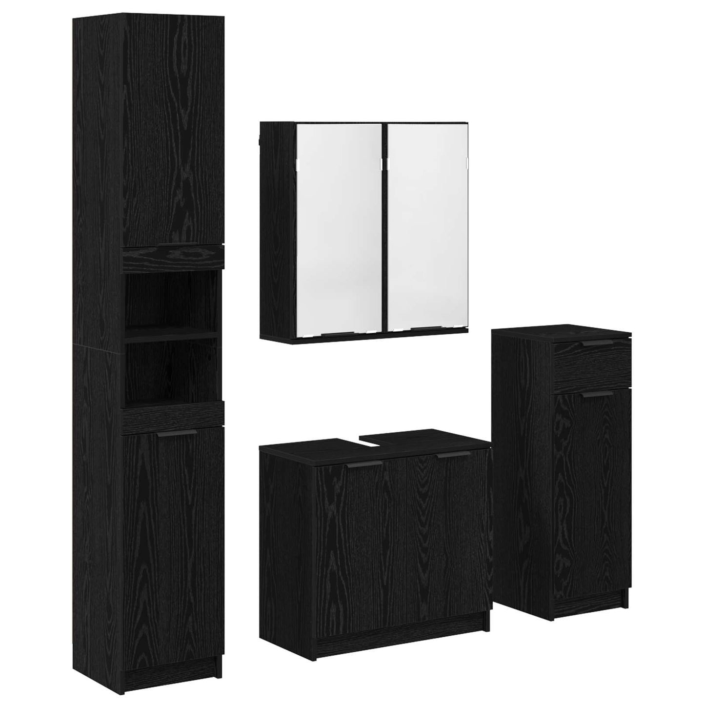 Bathroom Furniture Set 4 pcs Black Oak Engineered Wood