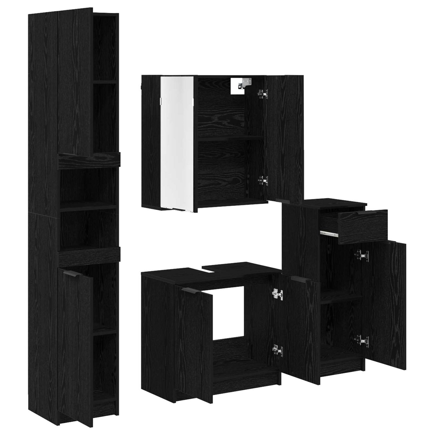Bathroom Furniture Set 4 pcs Black Oak Engineered Wood