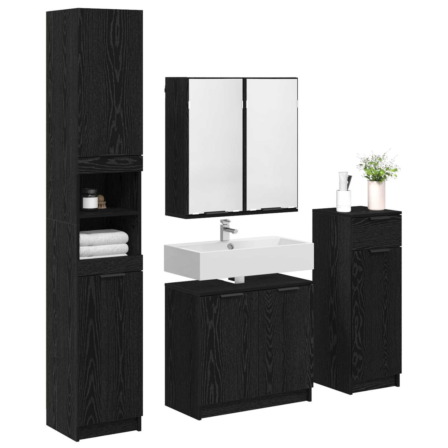 Bathroom Furniture Set 4 pcs Black Oak Engineered Wood