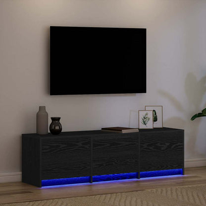 TV Cabinet with LEDs Black Oak 140 x 34 x 40 cm Engineered Wood