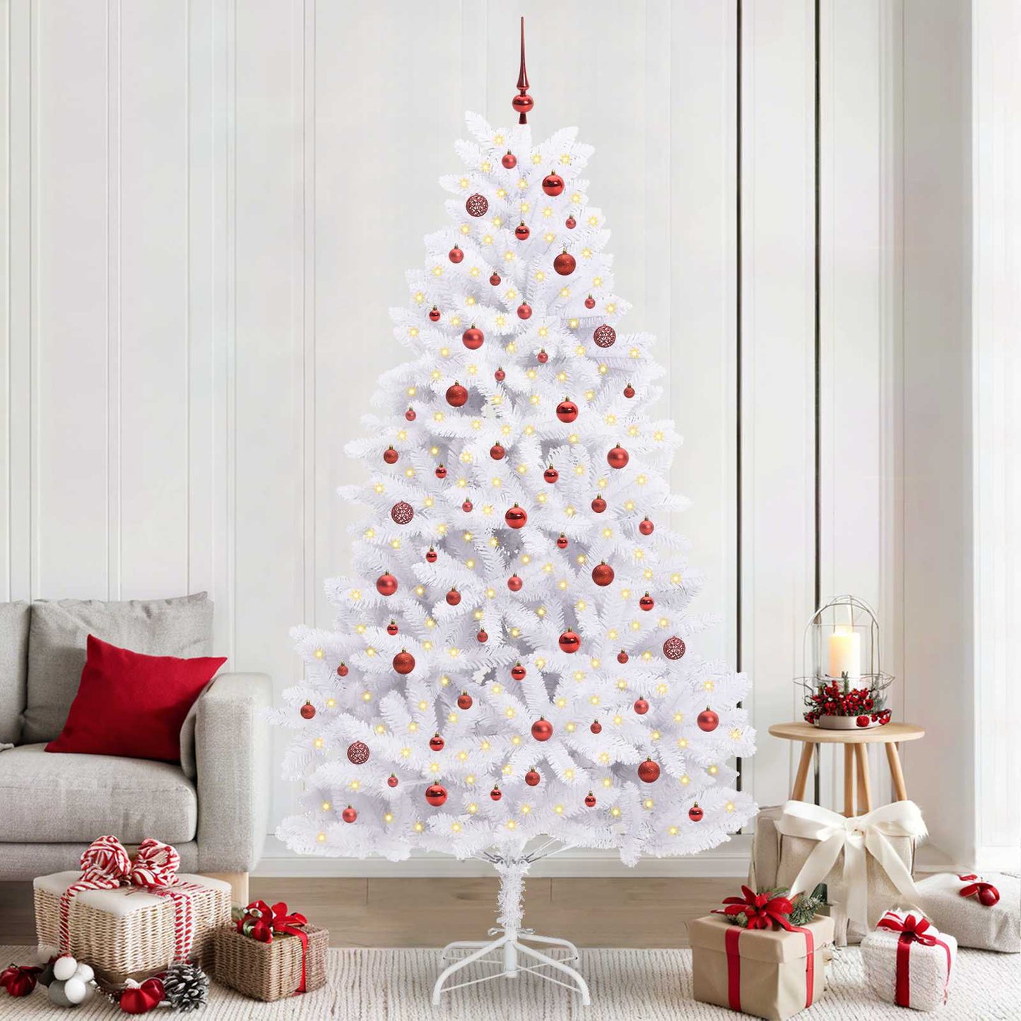 Artificial Hinged Christmas Tree White 240 cm PVC and Steel