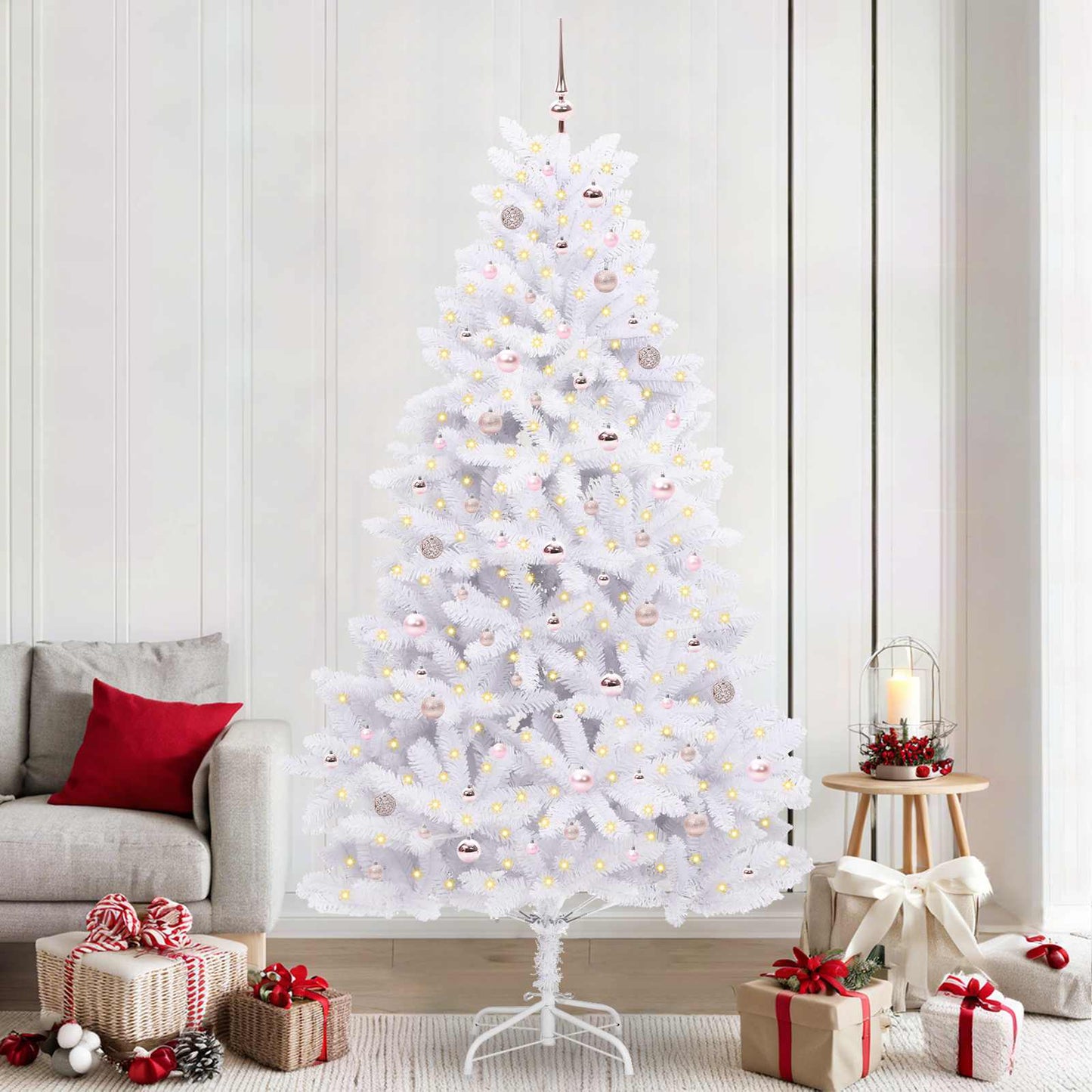 Artificial Hinged Christmas Tree White 240 cm PVC and Steel