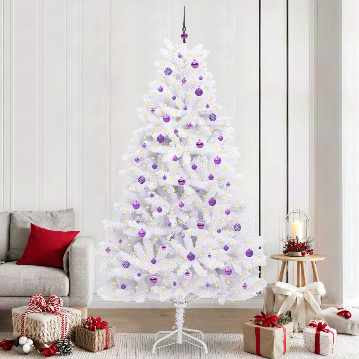 Artificial Hinged Christmas Tree White 240 cm PVC and Steel