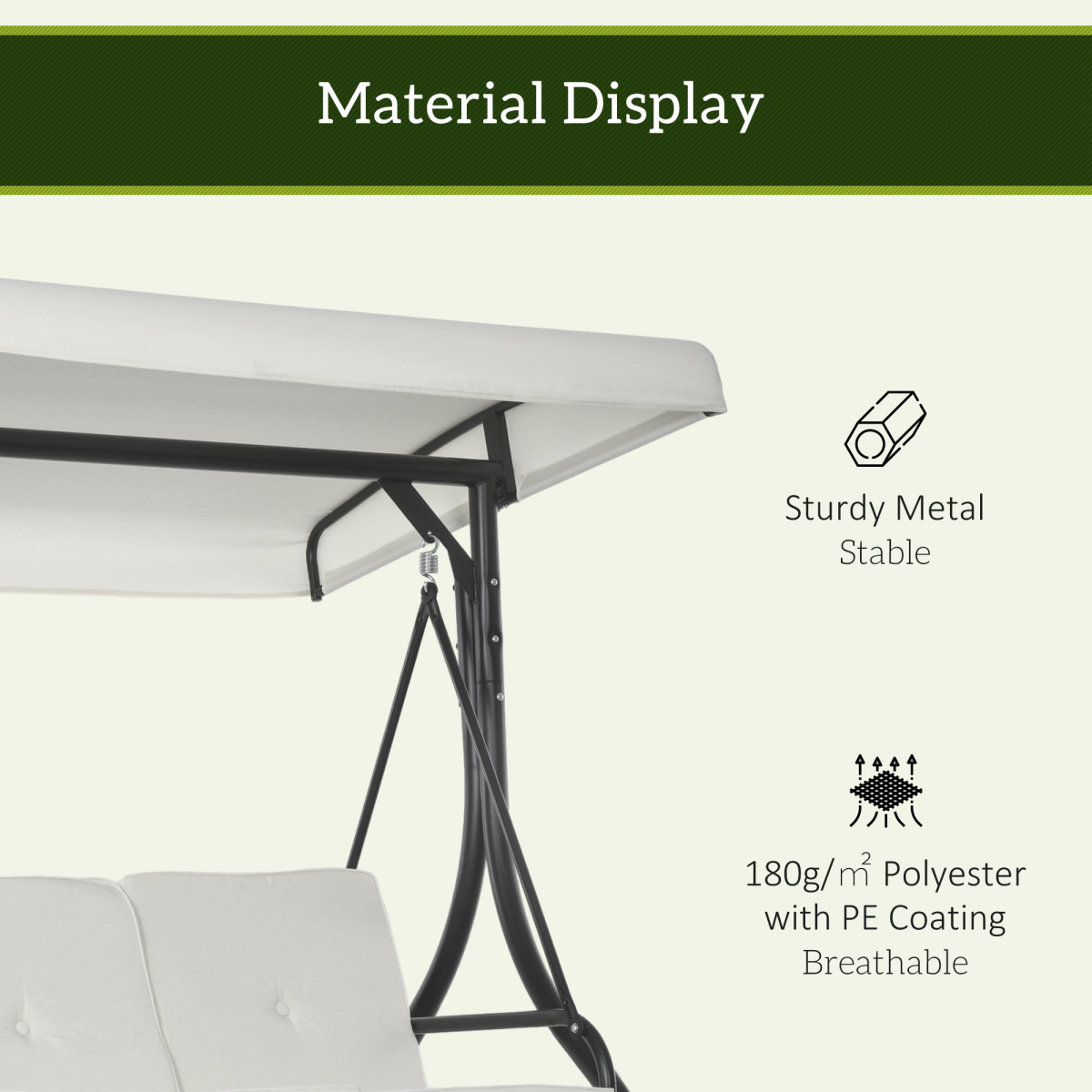 Outsunny 3 Seater Canopy Swing Chair Porch Hammock Bed Rocking Bench Cream White