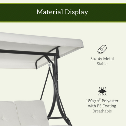 Outsunny 3 Seater Canopy Swing Chair Porch Hammock Bed Rocking Bench Cream White