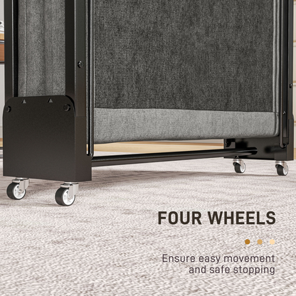 HOMCOM Single Folding Bed with Mattress Foldable Guest Bed on Wheels, Grey