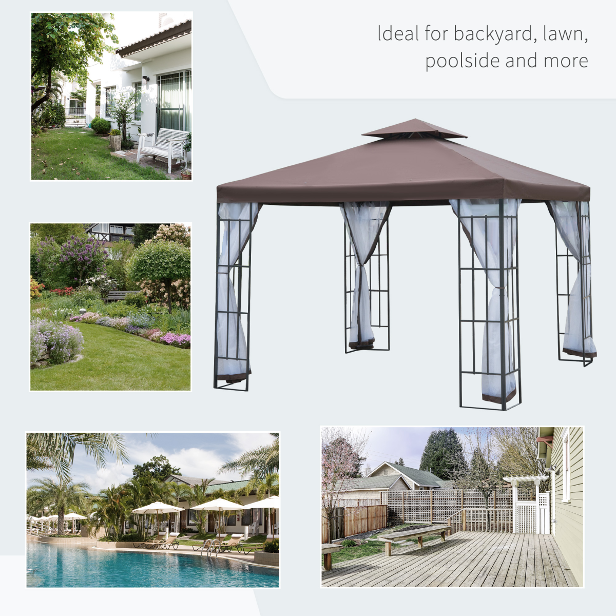 3x3m Gazebo Marquee Metal Party Tent Canopy Pavillion  Steel Frame