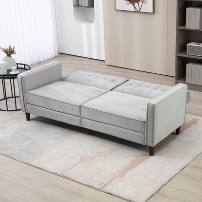 HOMCOM Convertible Sofa Futon Velvet-Touch Tufted Couch Sofa Bed Split Back Grey