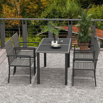 Outsunny 4 Seater Rattan Garden Furniture Set with Glass Tabletop - Grey