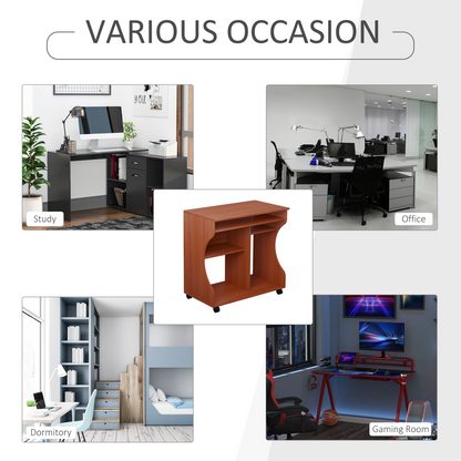 Computer Desk Laptop Writing Table Storage Shelf Workstation Wheels-Cherry Wood