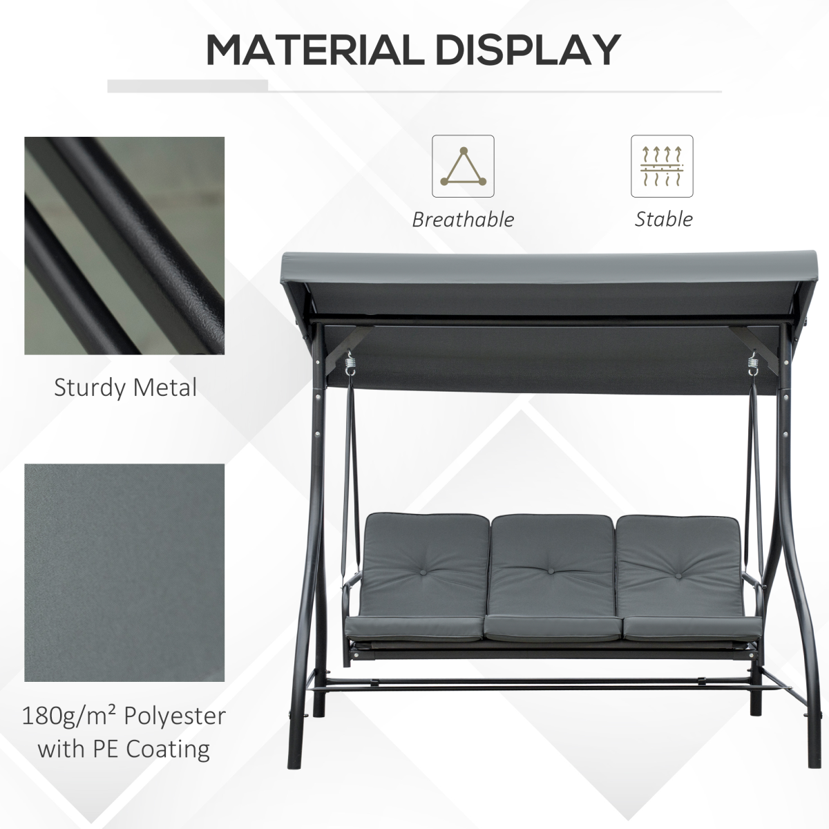 3 Seater Canopy Swing Chair Porch Hammock Bed Rocking Bench Dark Grey