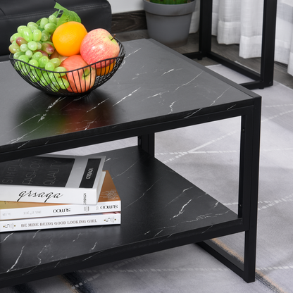 Two-Tier Laminate Marble Print Coffee Table Metal Frame Elegant Style