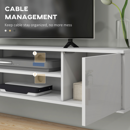 HOMCOM Floating TV Unit for 60" TVs W/ Shelves and Cabinets, White