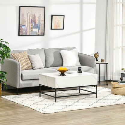 HOMCOM Lift Top Coffee Table W/ Hidden Storage Compartment, White