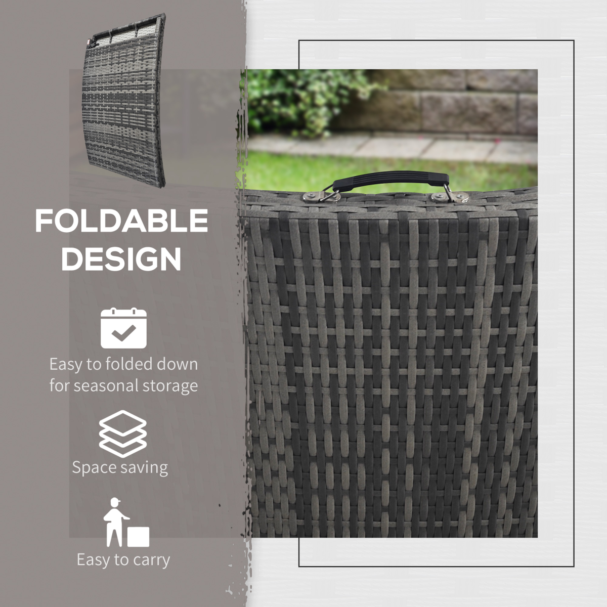 Outsunny Folding Rattan Sun Lounger Outdoor Chair with Cushion and Pillow, Grey