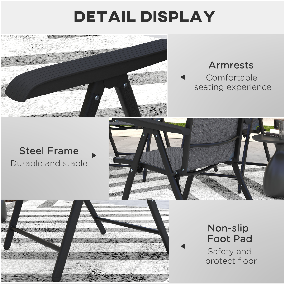 Outsunny Set of 4 Outdoor Rattan Folding Chair Set w/ Adjustable Backrest Grey