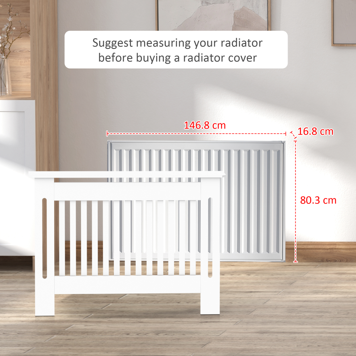 HOMCOM Radiator Cover Painted Slatted MDF Cabinet Lined Grill 152x19x81cm