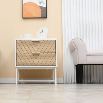 Modern Bedside Table with 2 Drawers, Sofa Side Table for Bedroom, White and Oak
