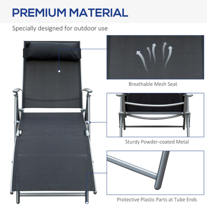 Sun Lounger Recliner Foldable 7 Levels Textilene Black Patio