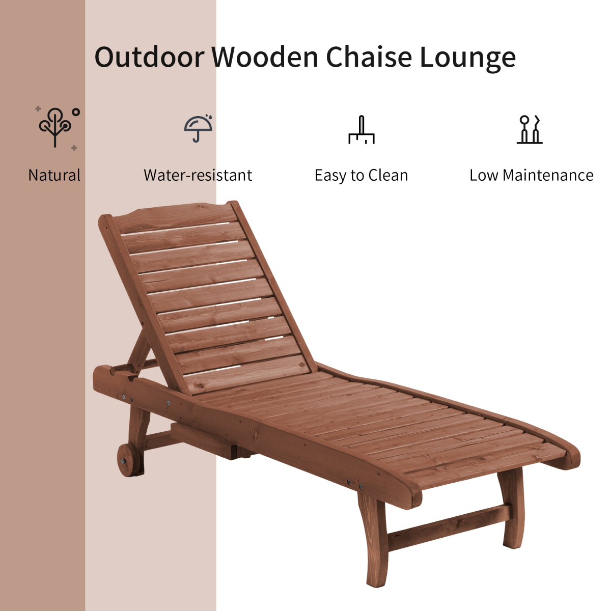 Outsunny Wooden Sun Lounger Outdoor Patio Sun Bed Adjustable w/ Pull-out Table