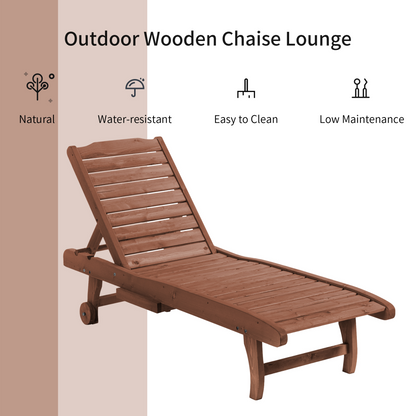 Outsunny Wooden Sun Lounger Outdoor Patio Sun Bed Adjustable w/ Pull-out Table