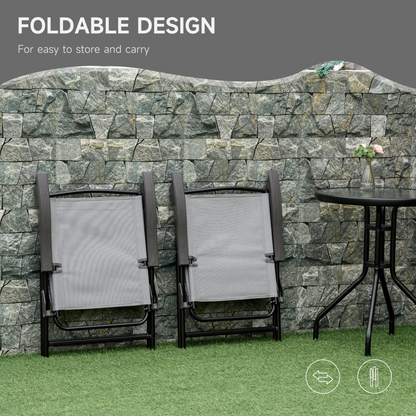 Patio Bistro Set Folding Chairs Garden Coffee Table for Balcony Grey Outsunny