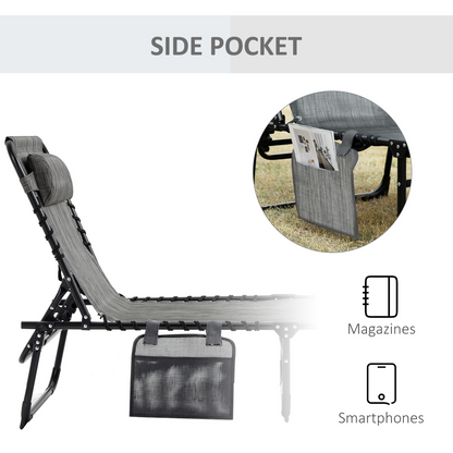 Portable Sun Lounger, Folding Camping  Adjustable , Pillow Grey