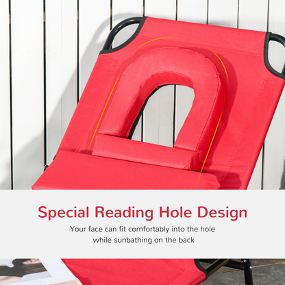 Outsunny Folding Sun Lounger Reclining Chair w/ Pillow Reading Hole Red