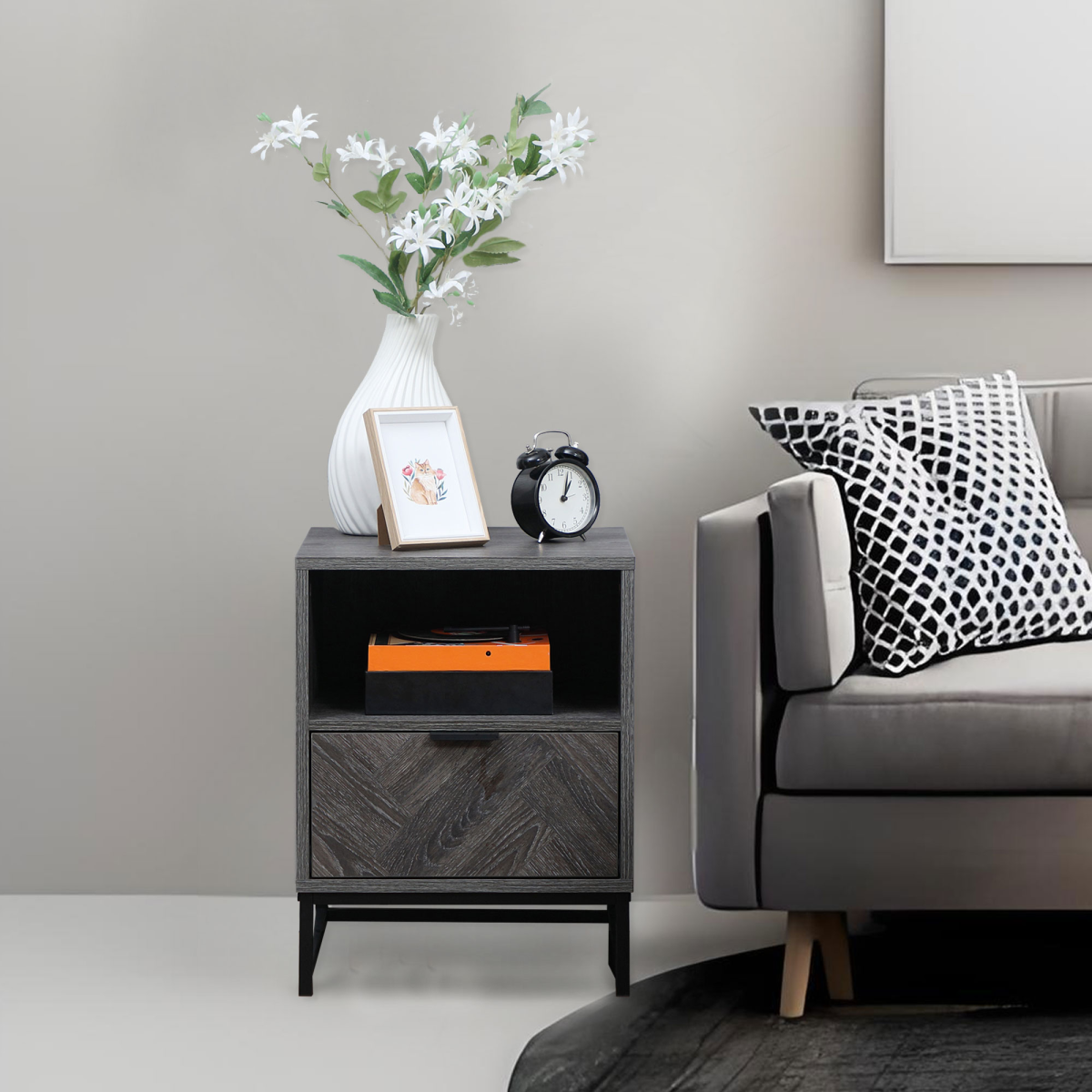 Nightstand, Bedside Table with Drawer and Shelf End Table Living Room, Bedroom