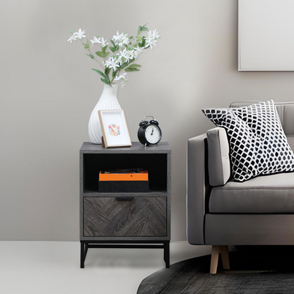 Nightstand, Bedside Table with Drawer and Shelf End Table Living Room, Bedroom