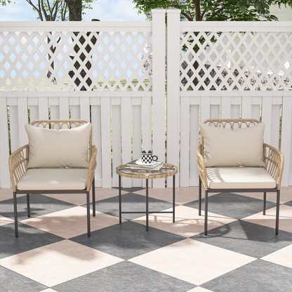 Outsunny 3 Piece Rattan Bistro Set, Balcony Table and Chairs with Cushions