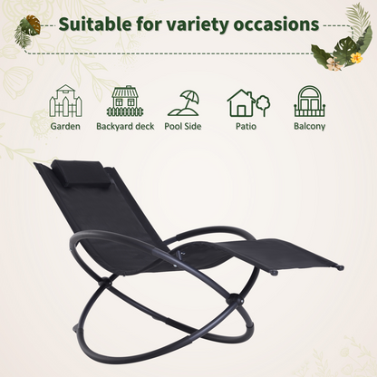 Orbital Sun Lounger Rocking Chair Outdoor Zero Gravity Folding w/ Pillow Black