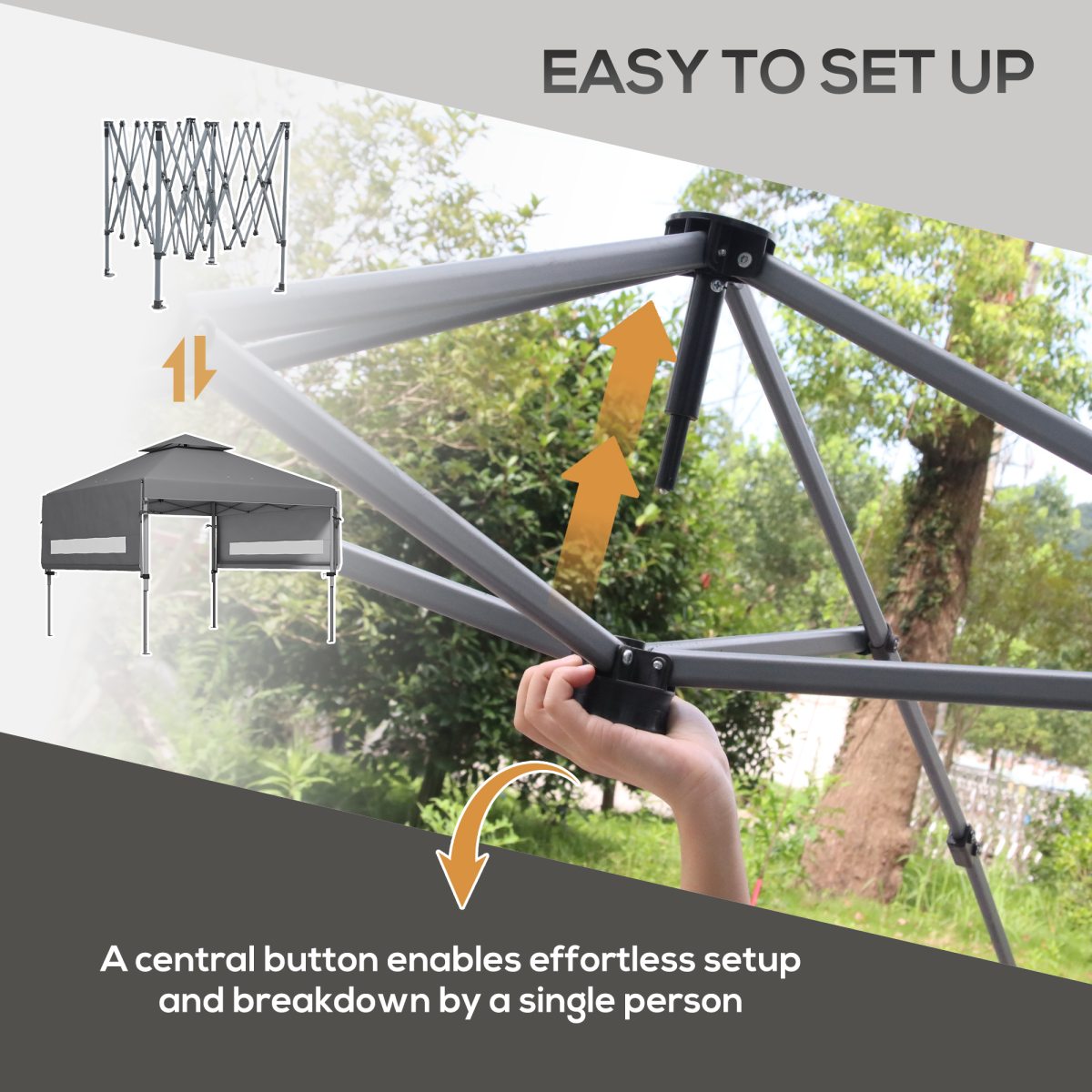 Outsunny 5 x 3(m) Pop Up Gazebo, Instant Shelter with Extend Dual Awning, Grey