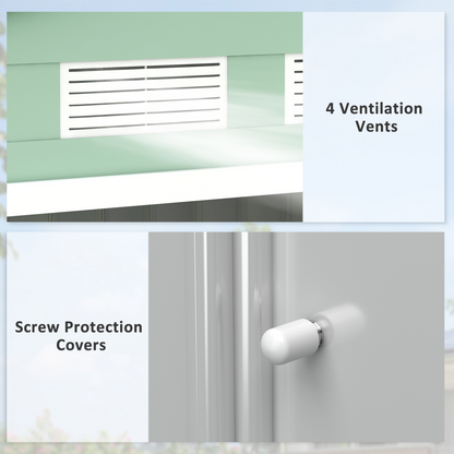 Light Green Garden Shed Storage with Locking Door, Floor Foundation, Air Vent