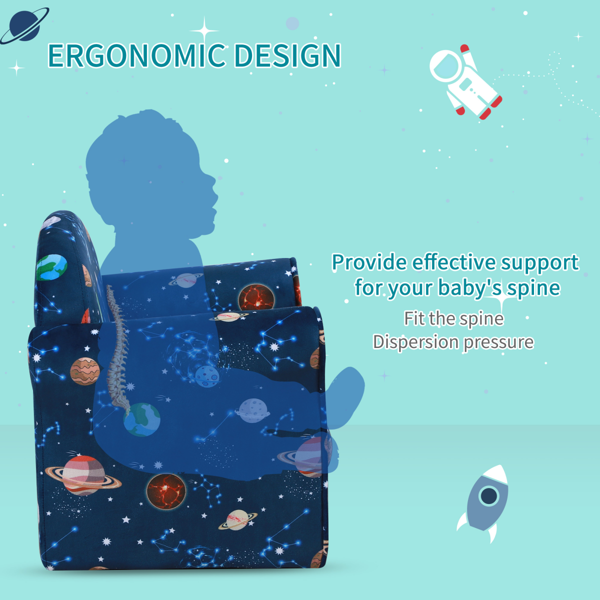 Children Kids Mini Sofa Armchair, Planet-Themed Chair, for Bedroom, Playroom