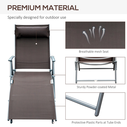 Outsunny Sun Lounger Recliner w/ Pillow Foldable 7 Levels Texteline Brown
