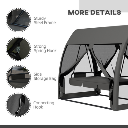 Outsunny Garden Swing Chair Patio Hammock 3 Seater Bench Canopy Lounger Grey