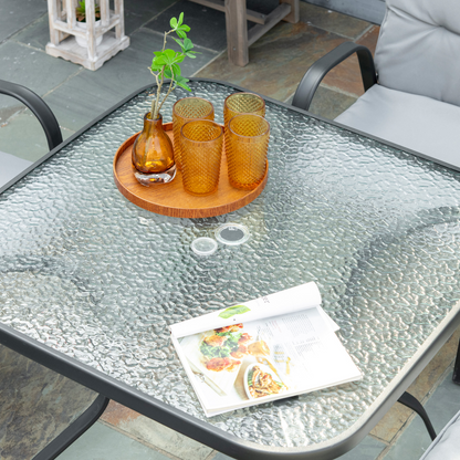 Outsunny Garden Dining Set, Glass Table w/ Umbrella Hole & Texteline Seats