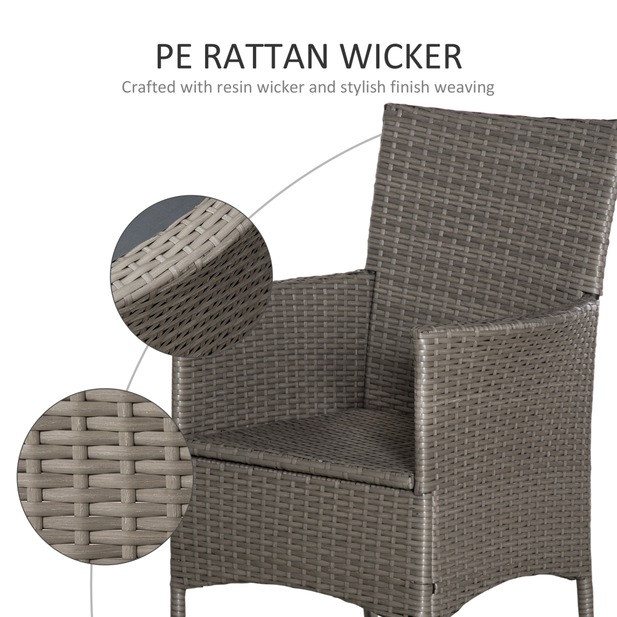 Outsunny 4PC Outdoor Rattan Armchair Wicker Dining Chair Set for Garden Grey